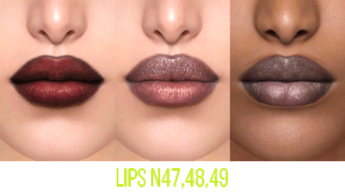 obscurus-sims:MAKEUP SET‍ LIPS N47: 55 swatches, child+, female onlyLIPS N48: 50 swatches, tee