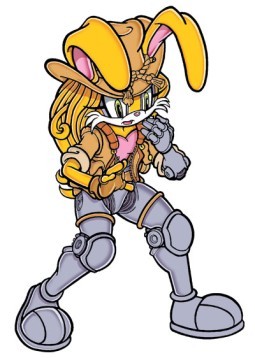 Concept art, model sheets, comic art, and render of Bunnie Rabbot from Sonic the Hedgehog.Album imgu