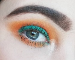 akalooks:  Teal and yellow blending shades from @juviasplace Zulu Eyeshadow palette  Orange shadow is @morphebrushes 35O2 palette  #makeup #makeupartist #mua #juviasplace #morphe #morphebrushes #shadow #eyeshadow #instaglam #highlight #green #teal #orange