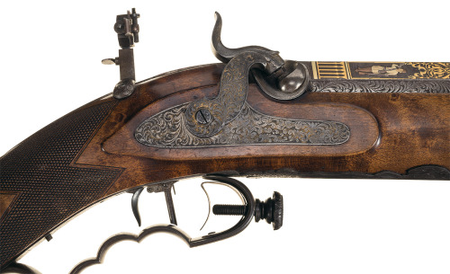 gunrunnerhell:De Pitigny Percussion Target Rifle “Danse Macabre”Ornately engraved featuring gold inl