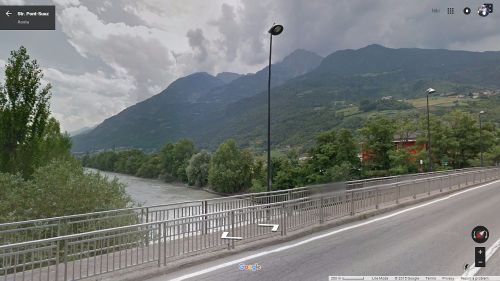 streetview-snapshots:Mountains and Fiume Dora Baltea from Frazione Pont Suaz, Aosta