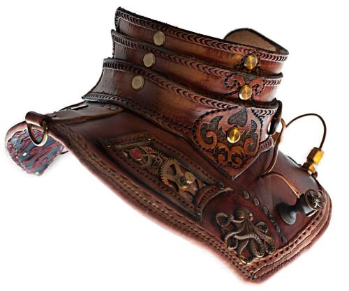 lucrezianoin:steampunktendencies:Handcrafted Leather Steampunk Gorget Collar