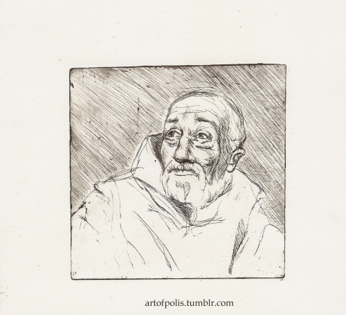 weirdpolis:artofpolis:Brother Amédée (Of Gods and Men), by Paulina Sieczkowska, 2012etching, 10 x 10