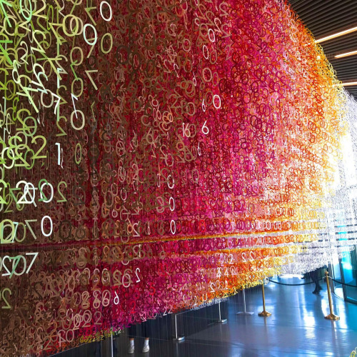 itscolossal:168,000 Numbers Suspended From the Ceiling in Color-Coded Installation by Emmanuelle Mou