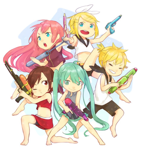 hellyeahvocaloid:  水鉄砲で狙いうち！ 