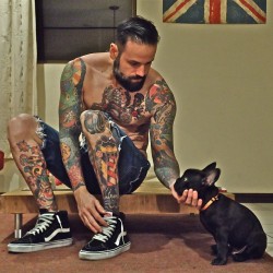 Inky bearded ottie with a french Bulldog.