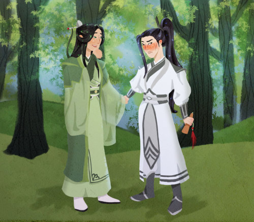 just some boyfriends holding hands, nbd[id: a digital drawing of shen qingqiu and liu qingge from sc