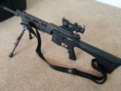 gunrunnerhell:  M468 An AR-15 variant produced by Barrett Firearms, the M468 is chambered in 6.8 SPC. Although largely compatible with most AR-15 parts, the magazines are proprietary; you cannot use 6.8 SPC inside of a standard 5.56x45mm magazine. The