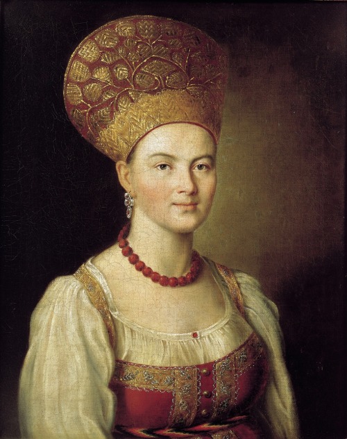 Portrait of an Unknown Woman in Russian Costume.1784.Oil on canvas.67 x 53.6 cm.Tretyakov Gallery, M