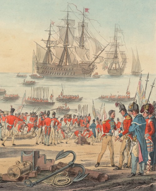 cuirassier: British marines at a port, 1815, drawing by Wilhelm von Kobell