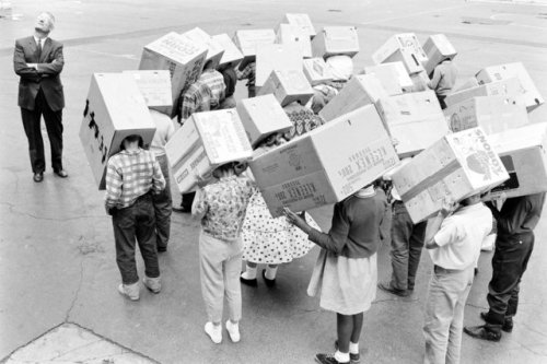 emigrejukebox:Students view an eclipse, Maywood, Illinois, 1963