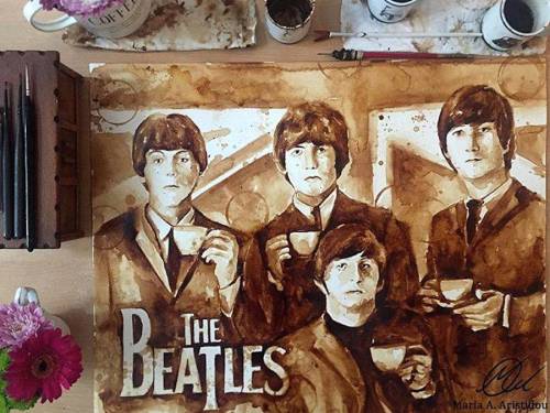 culturenlifestyle:  Coffee Illustrations by Maria Aristidou Professional coffee artist Maria Aristidou (previously featured here) composes portraits of vintage icons by using coffee as watercolor. Often featuring classical icons, such as the Star Wars