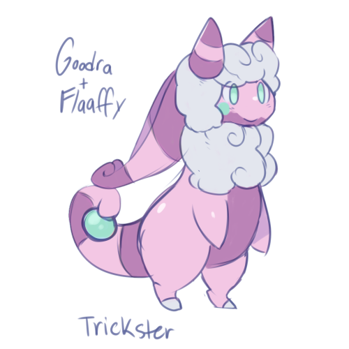 nine-doodles:  I did one of these because these looked fun and yeah I didn’t follow the egg group thing.. Goodra’s structure is slimey and flexible. This makes adaptations from both parents rather easy for its genetics. 