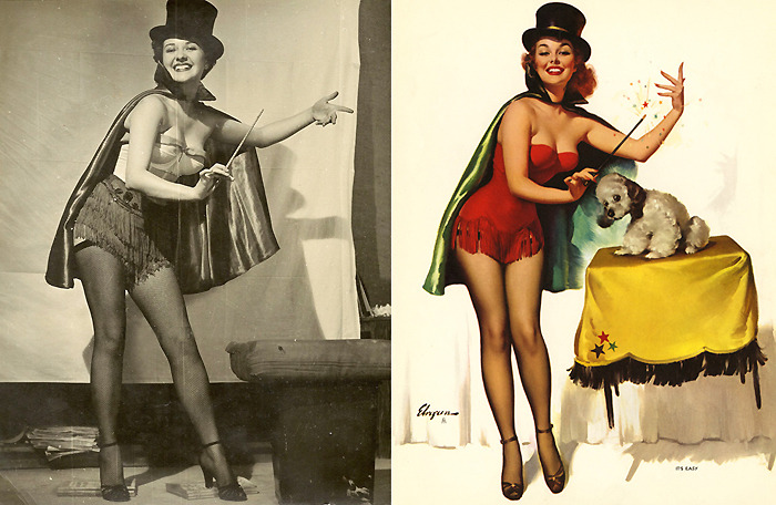 vintagegal:  Model poses and the finished paintings of Gil Elvgren 