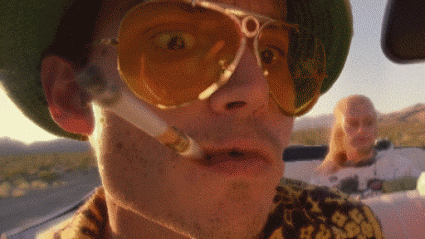 imgoingtomarrymycats:   “We had two bags of grass, seventy-five pellets of mescaline, five sheets of high-powered blotter acid, a saltshaker half-full of cocaine, and a whole galaxy of multi-colored uppers, downers, screamers, laughers… Also, a quart