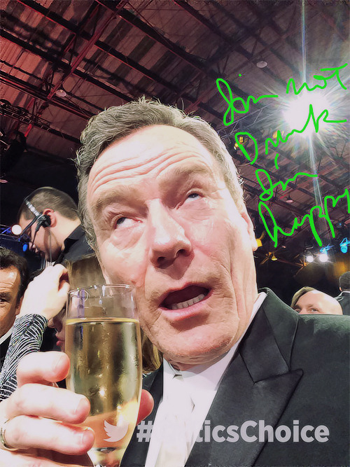 We don’t quite believe you, @BryanCranston. Thanks for the #TweetADrink, @mcmurrayhollee! #Dri