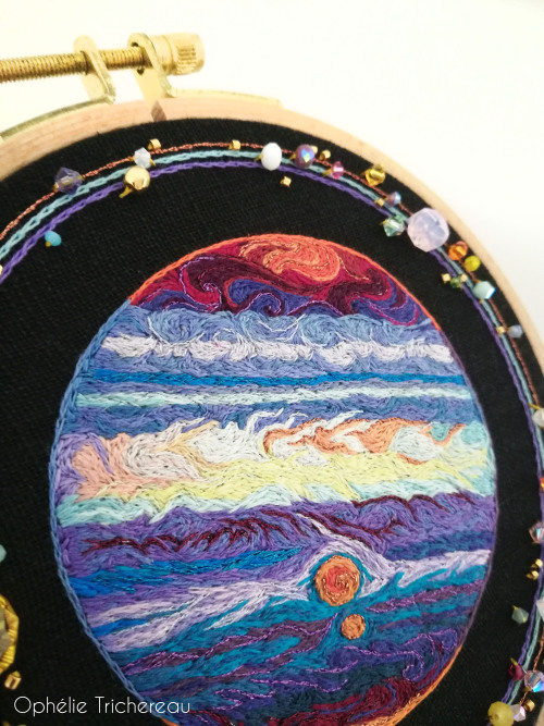 &ldquo;Jupiter&rdquo;Hand embroidery.DMC embroidery threads, Swarovski crystal beads and 24kt gold p