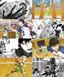 ironspiders:  HAIKYUU!! | anime vs manga kageyama&amp;hinata in e1, 2/2 