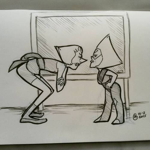 catsinthegarden:  Inktober day 2! Looks like the next episode of Steven Universe will be fun #stevenuniverse #sketch #drawings #inktober #backtothebarn #pearl #peridot 