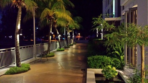 Stairs at Port Dickson at night, and the hotel waterfront at night.