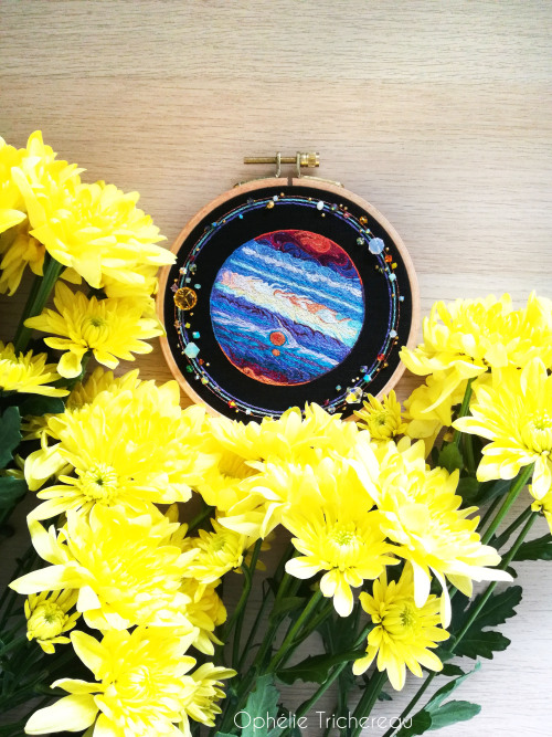 &ldquo;Jupiter&rdquo;Hand embroidery.DMC embroidery threads, Swarovski crystal beads and 24kt gold p