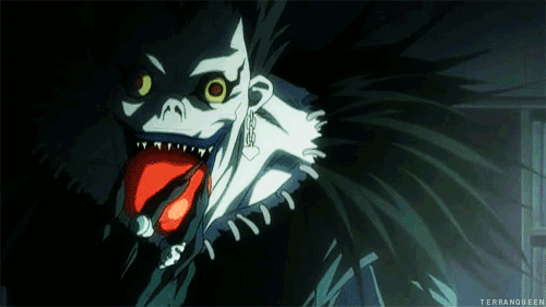 b0thsidesofastory:  Ryuk is so funny when he starts going nuts cause he didn’t have any apples  hero