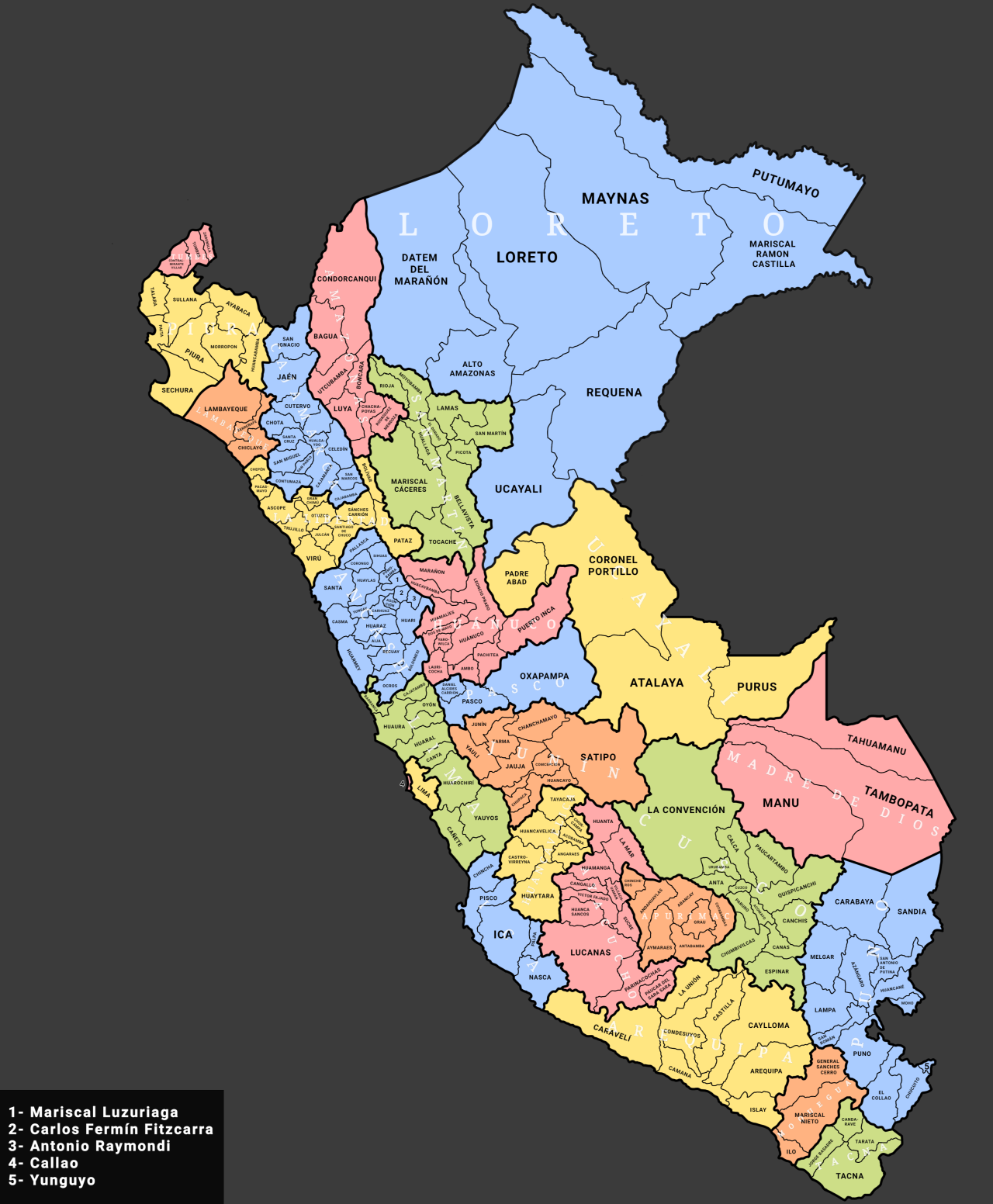 Map of all the provinces and departments of Peru... - Maps on the Web