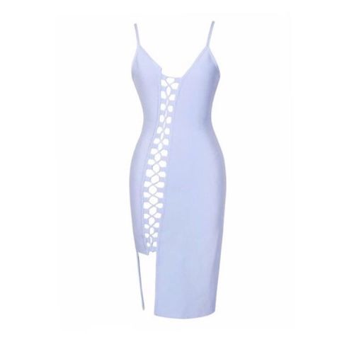 Our perfectly colored Ice Blue Bustier Bandage dress! The asymmetric #laceup &amp; sexy #slit is