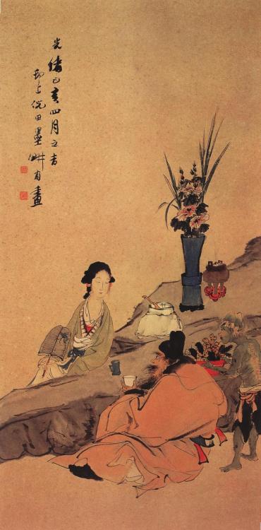 fouryearsofshades:清 倪田（1855～1919）钟馗仕女图Zhong Kui and a Lady by NI Tian, Qing dynastyZhong Kui is a de