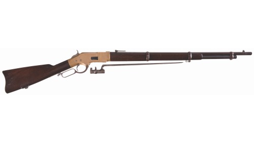 Winchester Mode 1866 lever action “musket model” with bayonet.from Rock Island Auctions