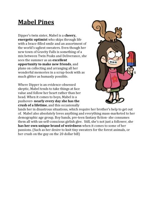 themysteryofgravityfalls:  Sara Goldberg, the casting director for many Disney shows including Phineas and Ferb and Fish Hooks created some profiles for a few Gravity Falls characters when looking for voice talent for various animated projects. Each page