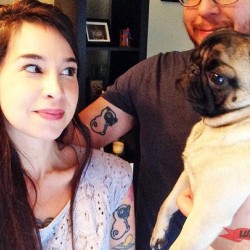 luckypugtattoos:  Matching arm pug tattoo