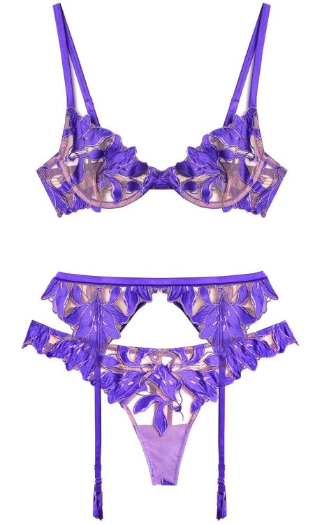 Martysimone:  Fleur Du Mal | Silk + Tulle Lily Embroidery Set In Pansy Colourway 