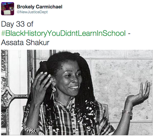 actjustly:Day 33 of #BlackHistoryYouDidntLearnInSchool - Assata ShakurMy twitterThe new #BlackHist