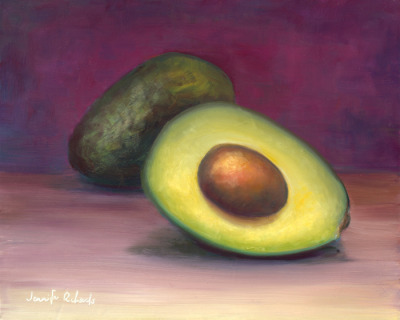 AVOCADO AND A HALF
8" x 10" x 1/8", oil on panel
Winter is avocado season in Southern California and we finally harvested our first crop from the haas avocado tree on our patio.
On exhibit at the Athenaeum Art Center at Bread & Salt, 1955 Julian...