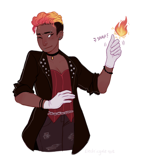 electricgale:that flame gal[image description: a drawing of Aubrey, a dark-complexioned woman with s