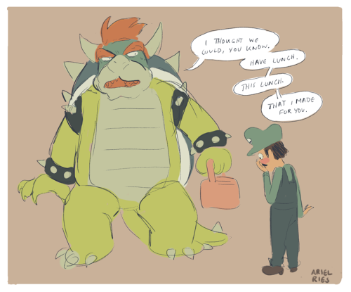 arielries:Instead of capturing Peach… Bowser wants to capture…. LUIGI’S HEART?!?! i made a joke tweet then drew the first one kind of jokingly and then it  all became too real and i can’t pass it off as a joke anymore i apologise to my family