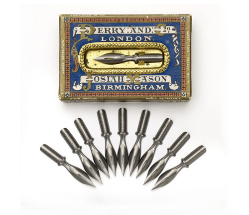 Display card of fine pens, Josiah Mason for Perry &amp; Co and pen box, 1880-1900. Birmingham Museum