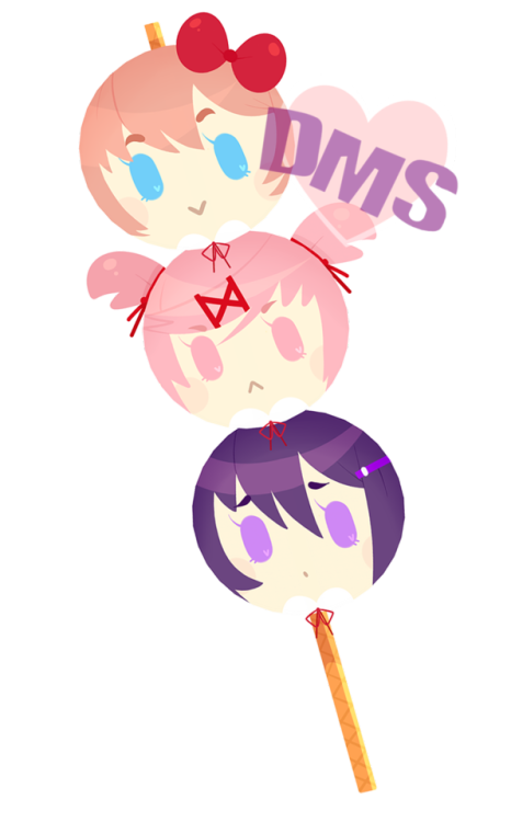 darkmagic-sweetheart: I made some dango dumpling based DDLC fanart in prep for Tokyo in Tulsa next w