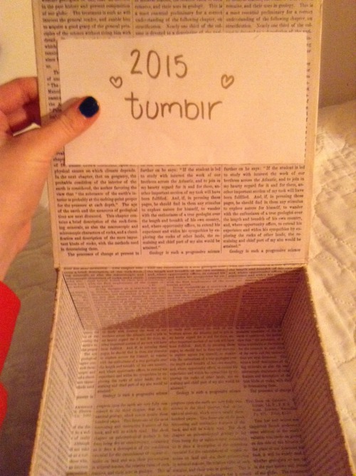 bleedingoutbeauty:  Anyone who likes/reblogs this will be put this box and will be sent a message a day in 2015! Even if I have more than 365, you will still be included if you like/reblog before January 5th. :) 