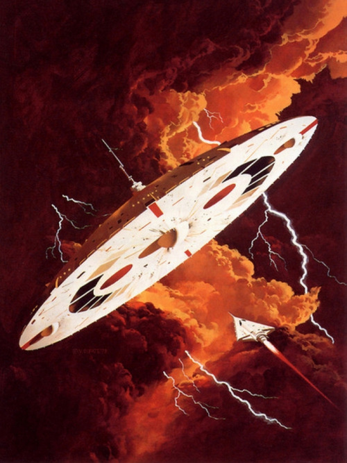 70sscifiart:  Sci-fi lightning from my archives.Featuring Angus McKie, Jim Burns, Vincent Di Fate, and a lot of John Harris, among others.