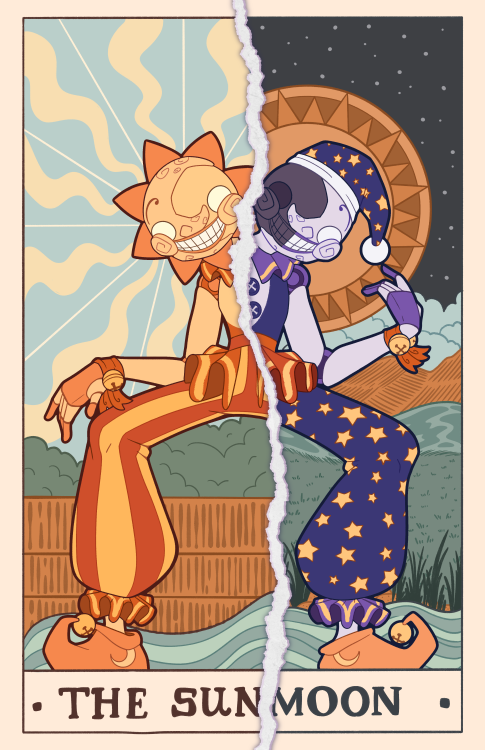 sweet–bun:Sunshine 🌞 and Moondrop 🌚  #fruits#fnaf #oh im love this  #anything with tarot motifs makes my brain go brrrrrr #no id