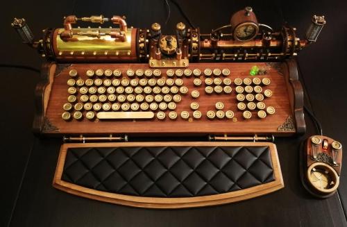 Fully Handcrafted Set of steampunk (neo-victorian, antique look) keyboard, mouse and USB lights Avai