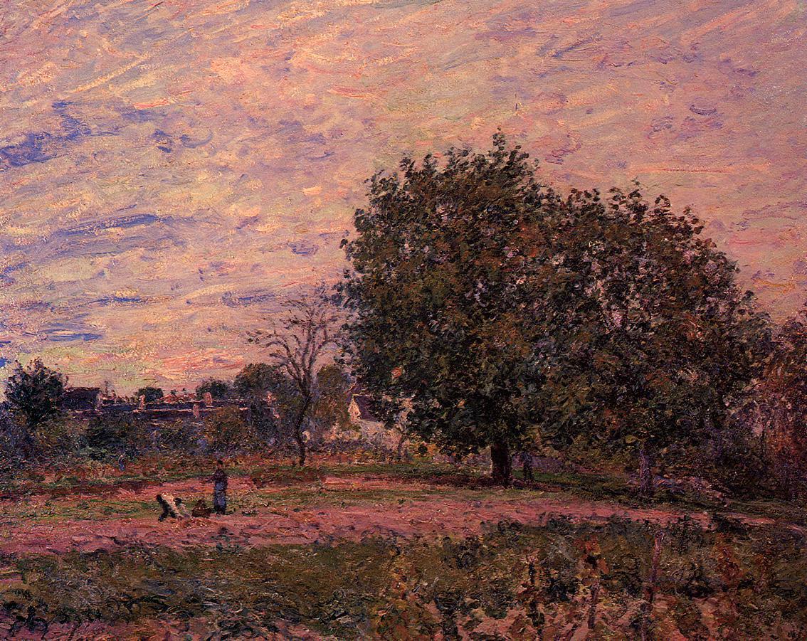 wonderingaboutitall:  Walnut Trees, Sunset - Early Days Of October - Alfred Sisley 