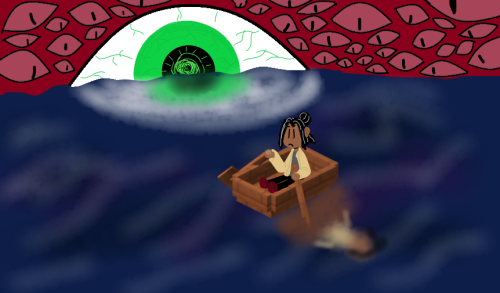 archivist in a minecraft boat where will he go (click for better quality!)[I.D. a digital drawing of