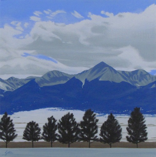 Hermit ParkAcrylic on canvas 8x8".Charles Morgenstern, 2022.The Sangre de Cristo Mountains seen