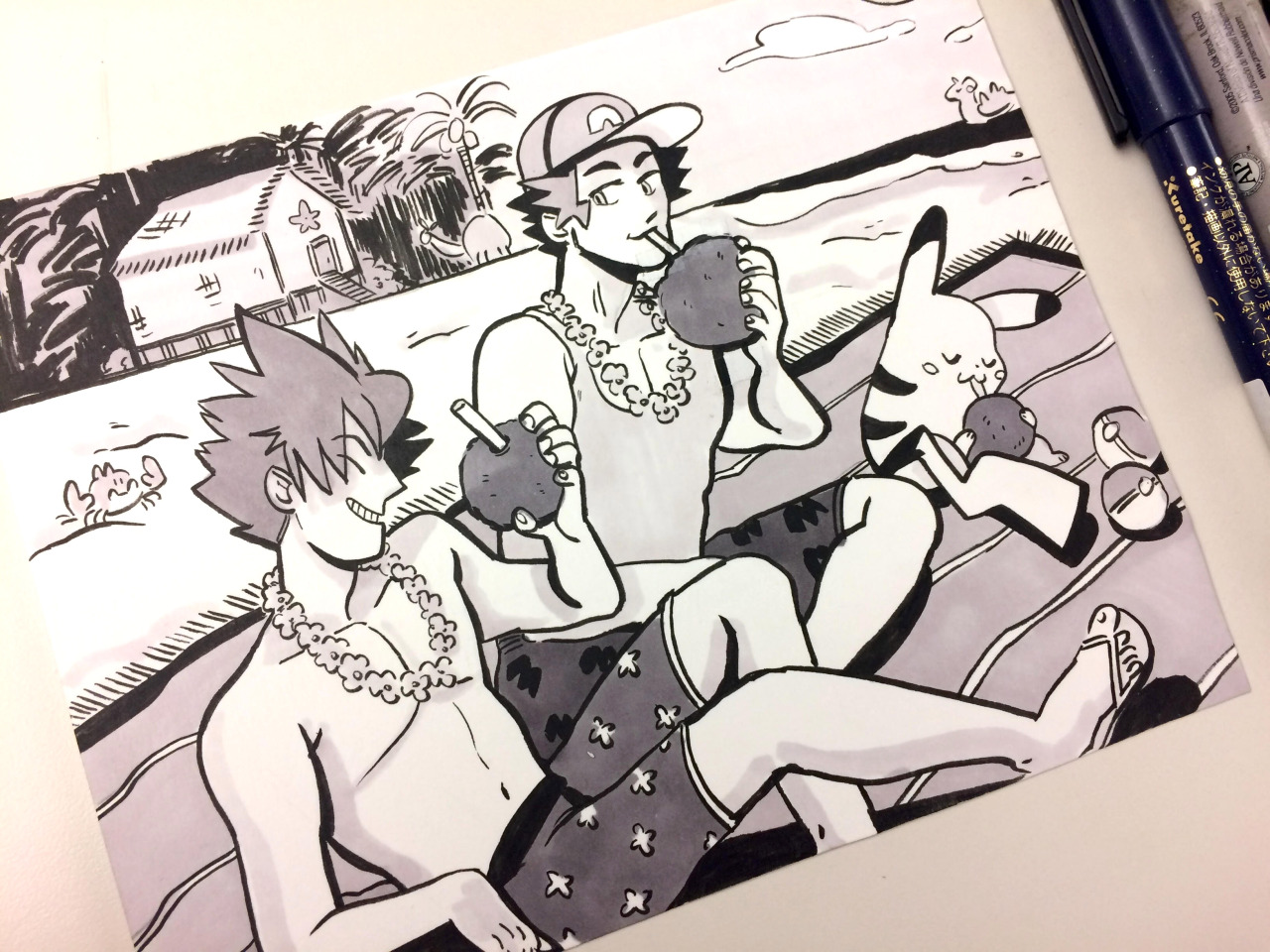 dinojay: #Inktober 26: Red and Blue in Alola - rivals going on vacation! (so excited