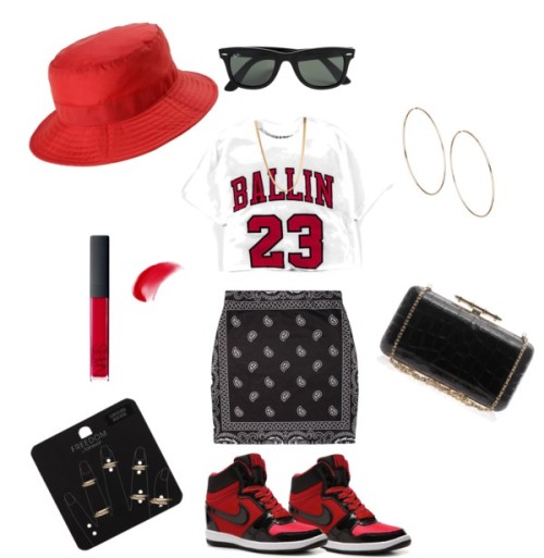 Ballin&rsquo; by iamprovintage featuring midi ringsCrop top / Black skirt / Nike sneaker / Given