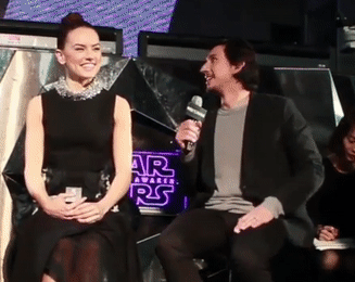 starwarsnonsense: reylooo: Daisy Ridley &amp; Adam Driver during TFA interview That random fan s