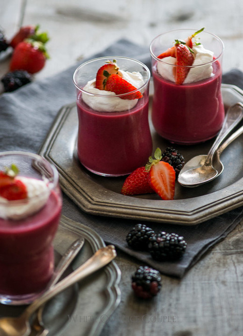 Strawberry Pudding w/Blackberries White on Rice Couple